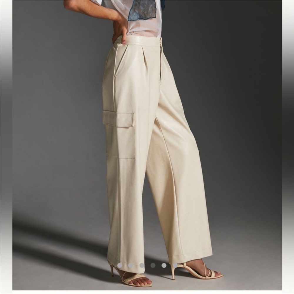 Faux Leather Wide-Leg Cargo Pants - Cream - Picture 4 of 10